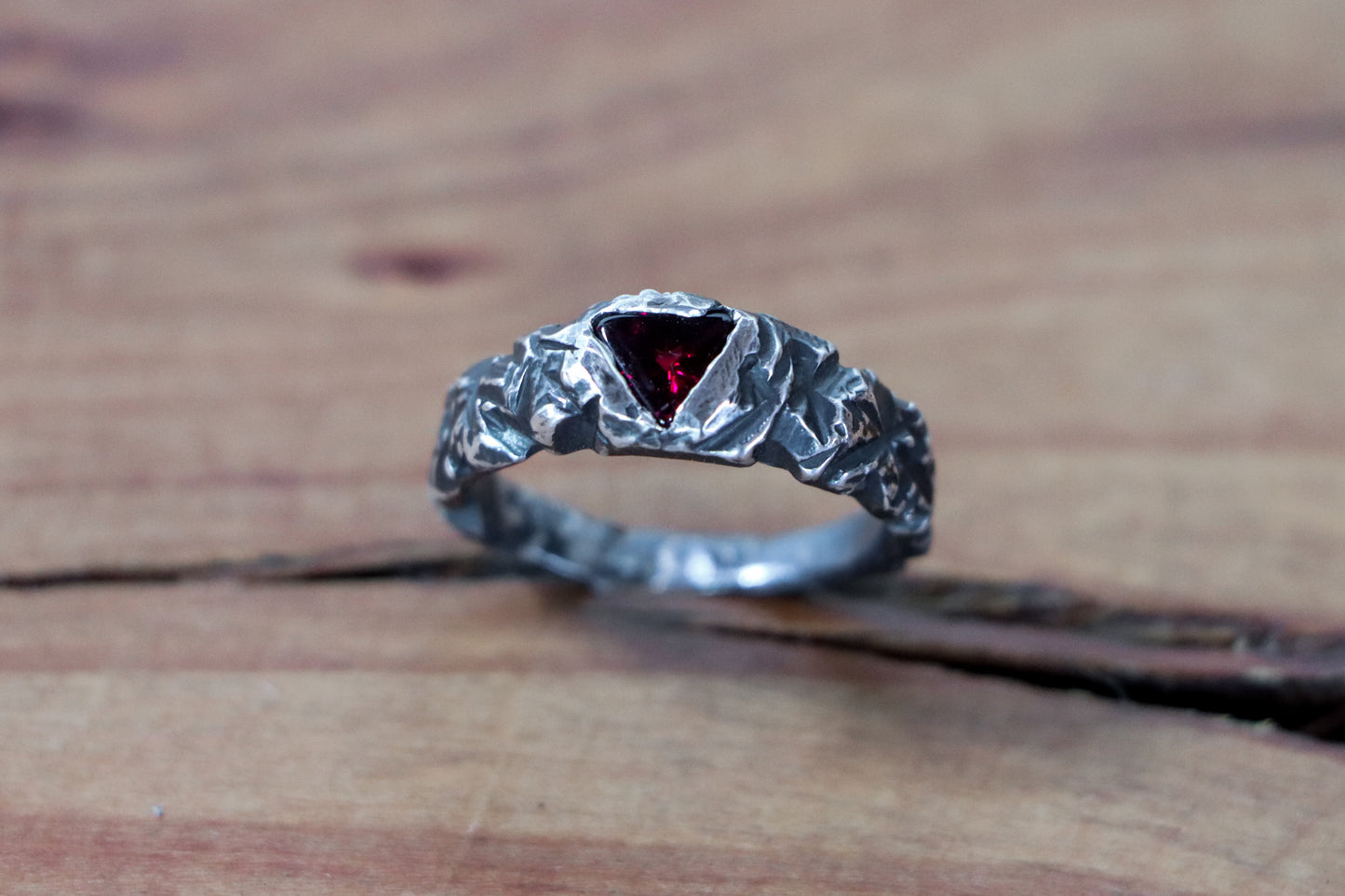 Inverted Garnet Textured Ring