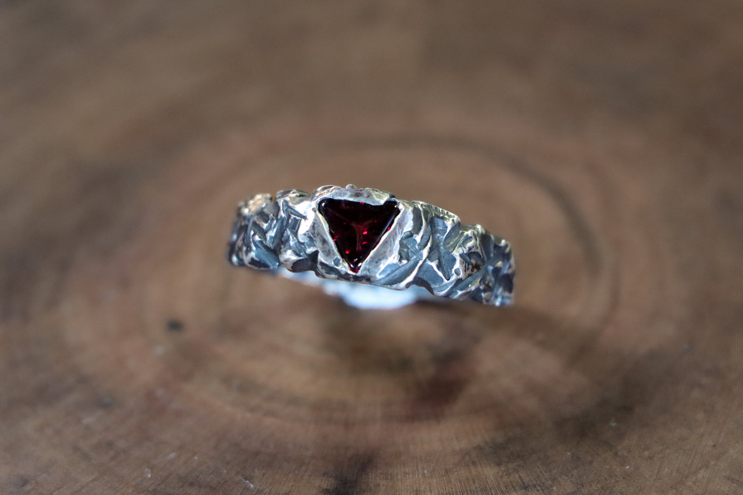 Inverted Garnet Textured Ring