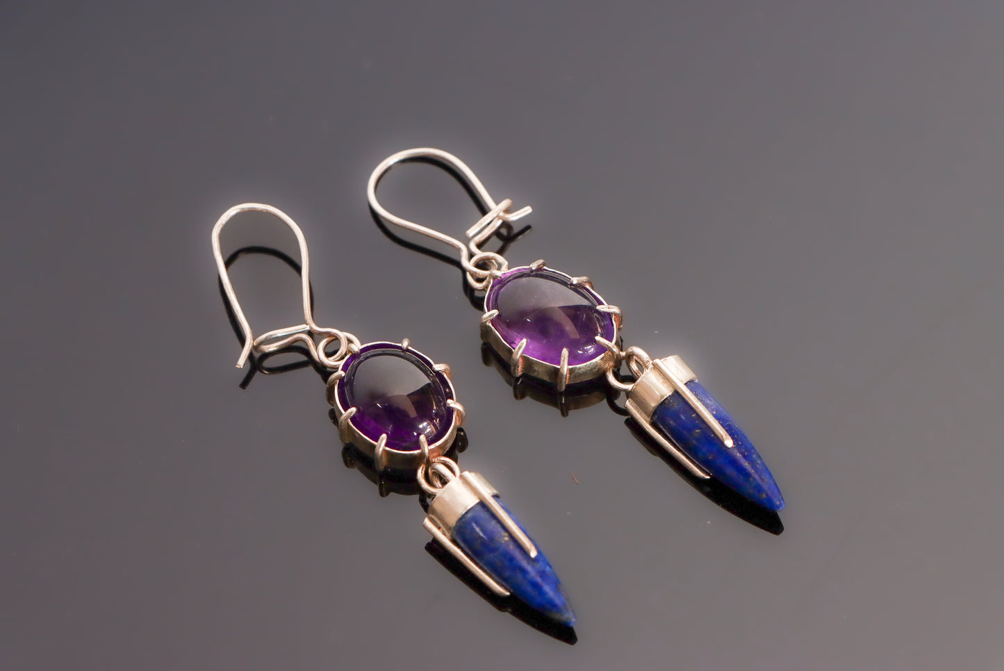 Amethyst & Lapis Drop Earrings