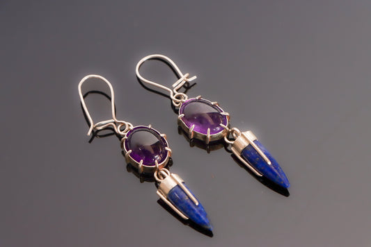 Amethyst & Lapis Drop Earrings