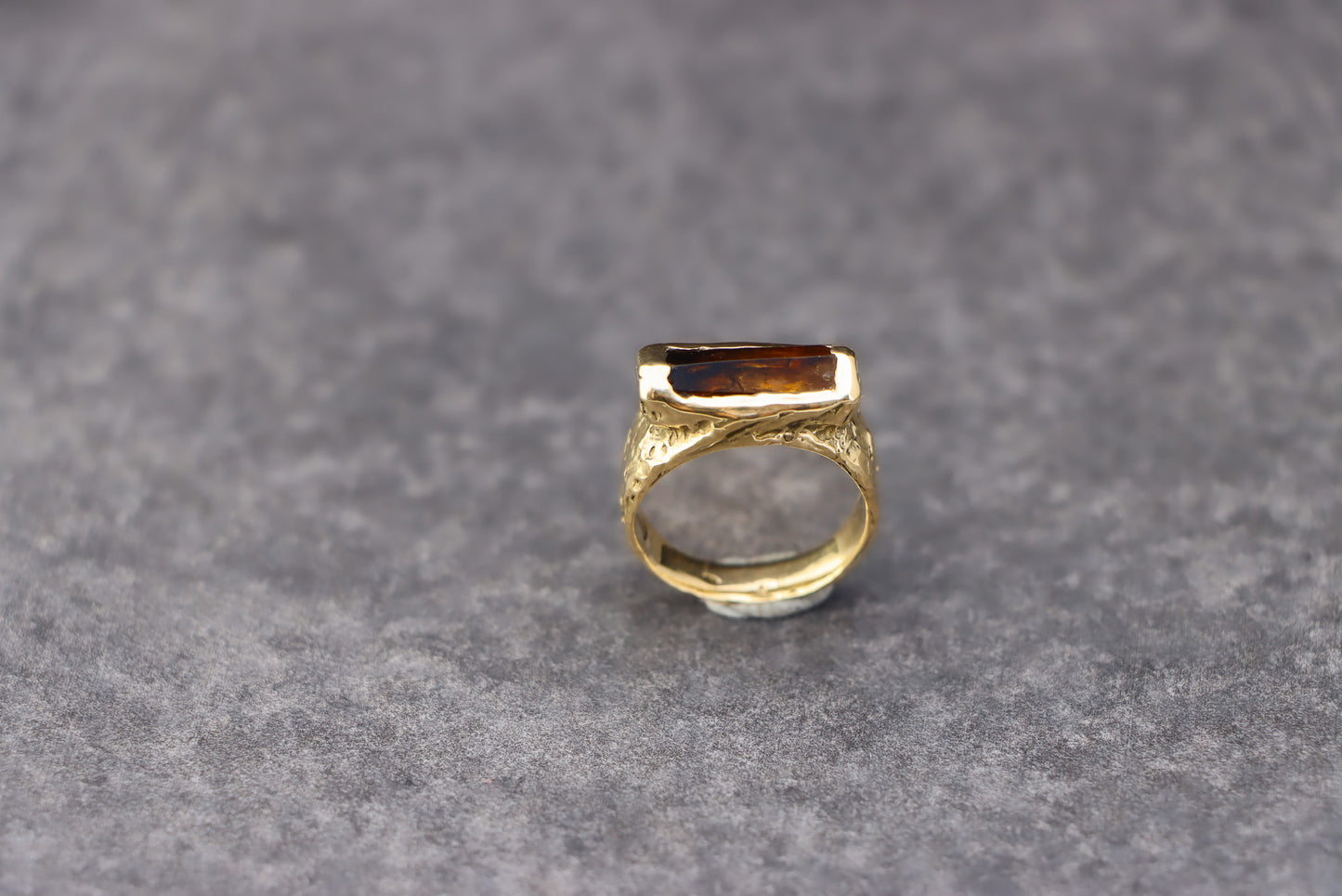 Smokey Quartz Crystal Textured Ring