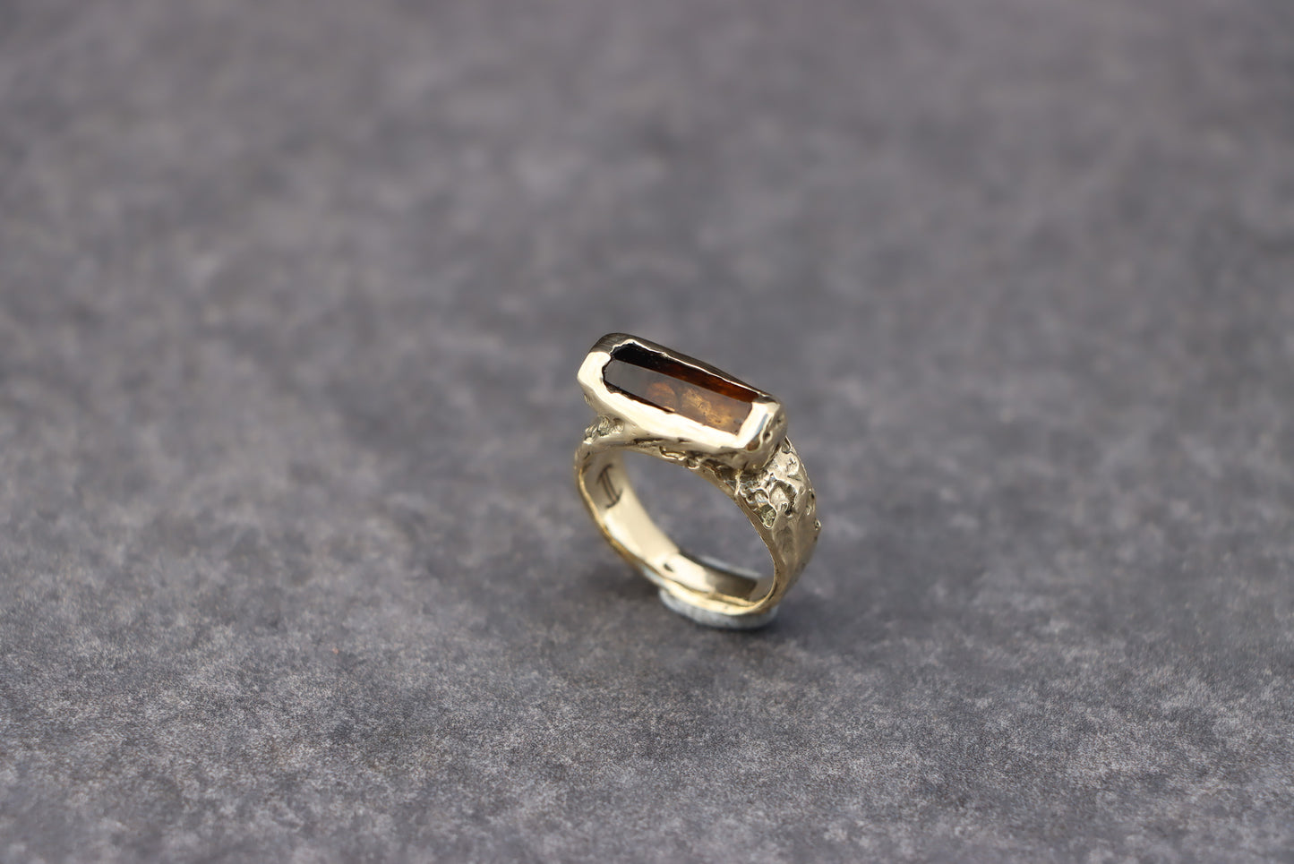 Smokey Quartz Crystal Textured Ring