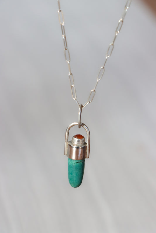 Turquoise & Carnelian Bullet Pendant