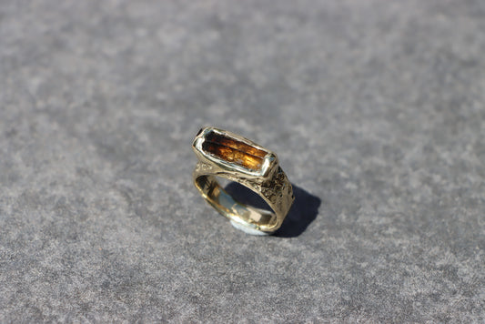 Smokey Quartz Crystal Textured Ring